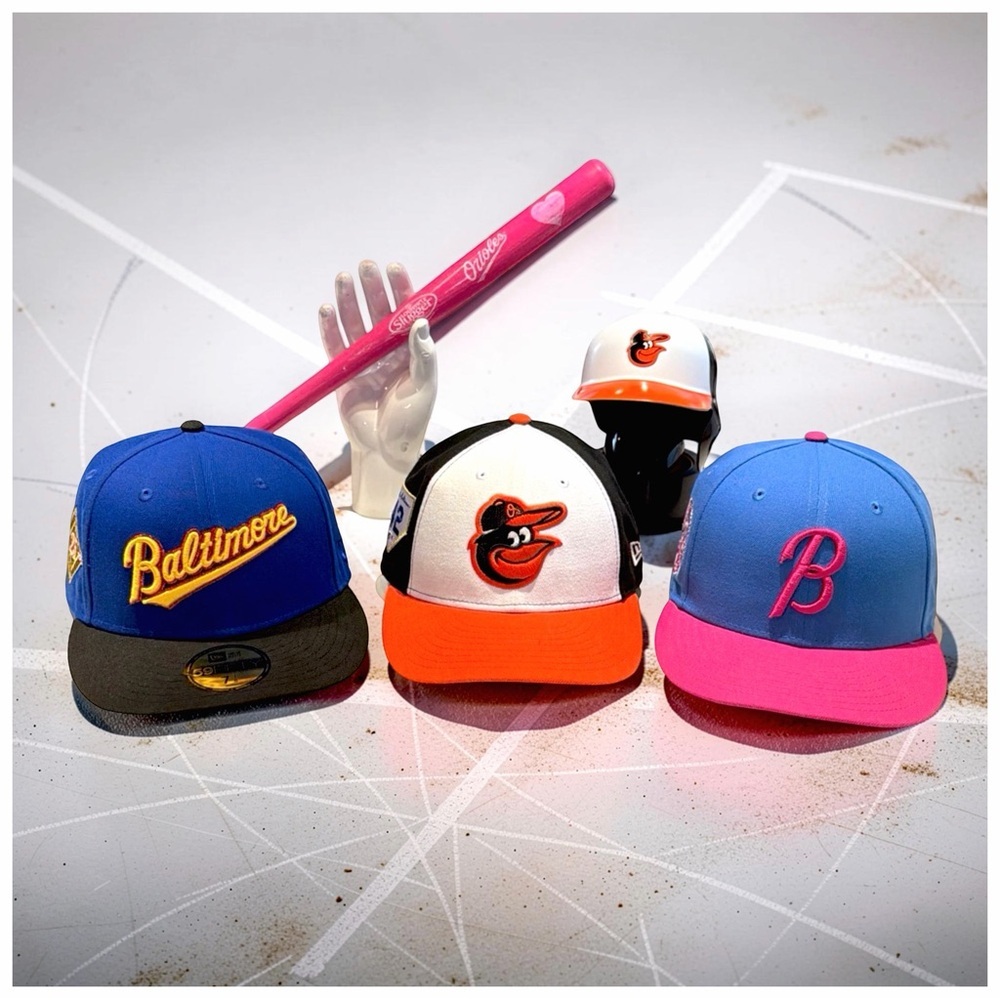 Baltimore Orioles Fan Bundle | Hats + Mini Bat + Mini Helmet | NWOT | Size 7 1/8
